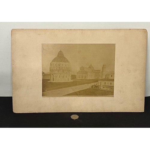 22 - Ephemera, a C19th photographic print of the leaning Bell Tower in Pisa, part of a collection of Gran... 