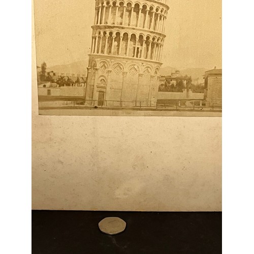 28 - Ephemera, a C19th photographic print of the Bell Tower at Pisa, part of a collection of Grand tour i... 