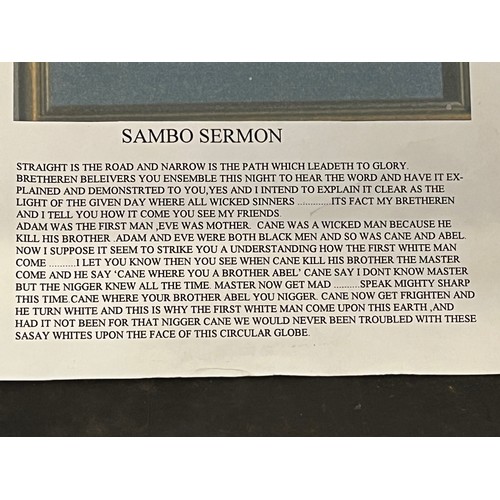 5 - Black social history, Slave Art, Ephemera, a Pen and ink drawing and related script as removed from ... 