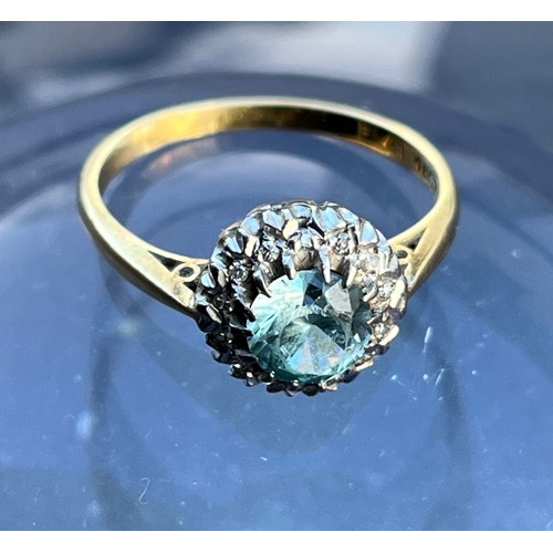 147 - Art Deco ring, a platinum mounted 5.5 mm blue faceted stone surrounded by Diamonds on an 18ct gold r... 