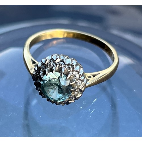 147 - Art Deco ring, a platinum mounted 5.5 mm blue faceted stone surrounded by Diamonds on an 18ct gold r... 