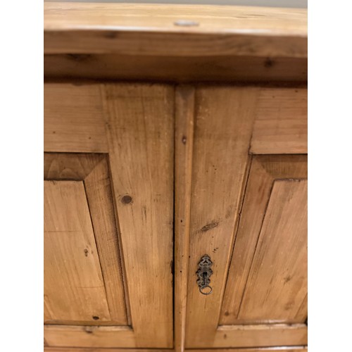 201 - Classic French made pine country furniture, a two door storage cupboard, 115 cm x 53 cm x 86 cm high... 