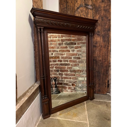 208 - Large decorative mahogany framed bevel edged over mantle mirror. 118 cm high x 91 cm wide.

Collecti... 