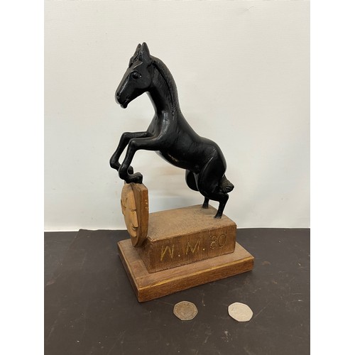 222 - Wooden horse figure on stand. 20 cm high overall.

This lot is available for in-house shipping