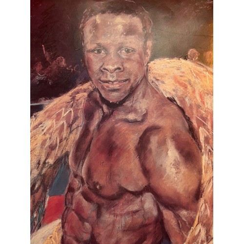 224 - Boxing ephemera, a print of a painting of the boxer Chris Ewbank titled Simply the Best. 68 cm x 50 ... 