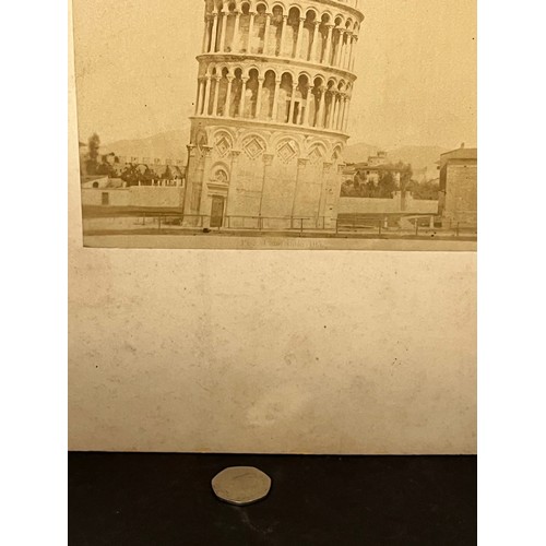 77 - Ephemera, a C19th photographic print of the Bell Tower at Pisa, part of a collection of Grand tour i... 