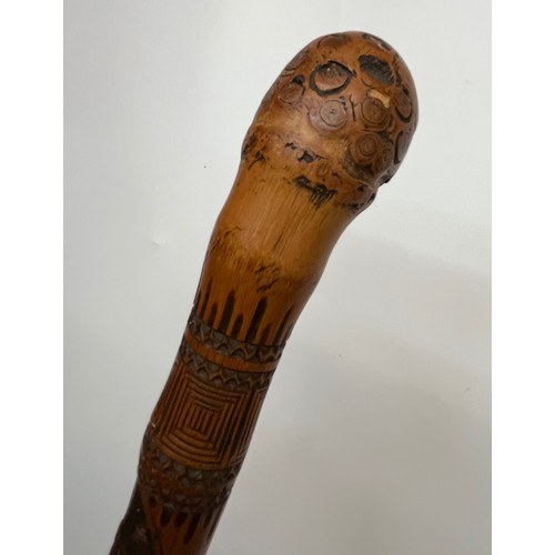 79 - Walking can decorated with oriental carving of figures, and an eagle, 92 cm  long.

This lot is avai... 