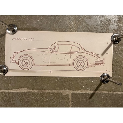 53 - Ephemera, automobilia, 1950's factory drawing showing the side elevation of a Jaguar XK 150 S, 51 cm... 