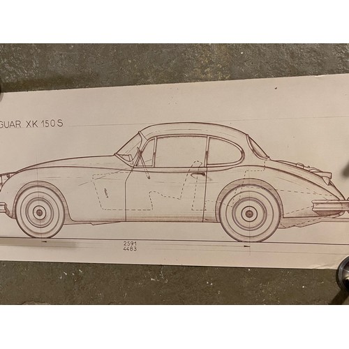 53 - Ephemera, automobilia, 1950's factory drawing showing the side elevation of a Jaguar XK 150 S, 51 cm... 