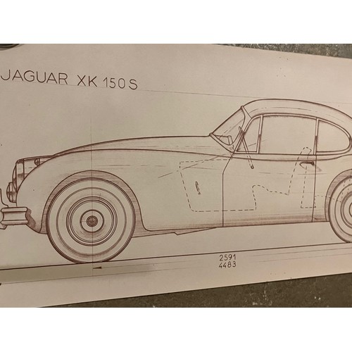 53 - Ephemera, automobilia, 1950's factory drawing showing the side elevation of a Jaguar XK 150 S, 51 cm... 