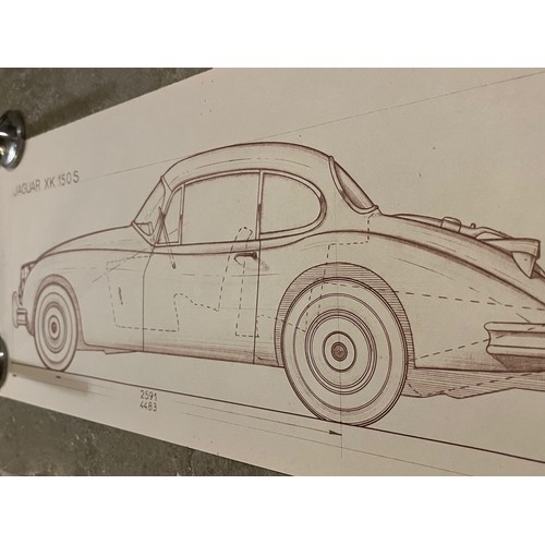 53 - Ephemera, automobilia, 1950's factory drawing showing the side elevation of a Jaguar XK 150 S, 51 cm... 