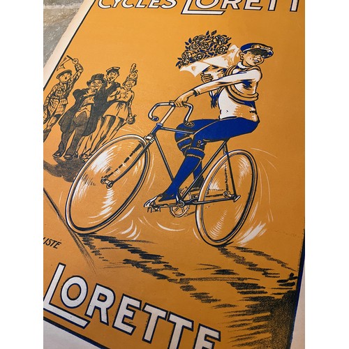 83 - Ephemera, Early C20th cycling an advertising poster for Cycles Lorette, tour de france, bicycle raci... 