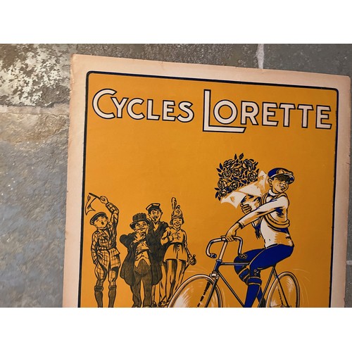 83 - Ephemera, Early C20th cycling an advertising poster for Cycles Lorette, tour de france, bicycle raci... 