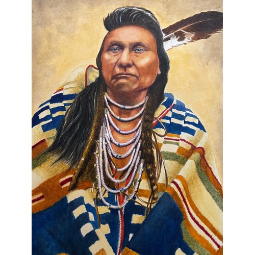 4 - Water colour and gouache painting of North American Indian Chief Joseph of the Nez Perce Tribe. The ... 