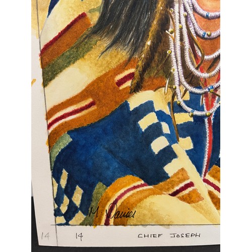 4 - Water colour and gouache painting of North American Indian Chief Joseph of the Nez Perce Tribe. The ... 