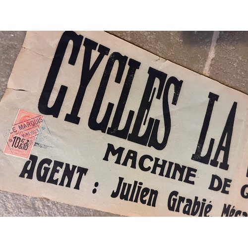 321 - Early C20th advertising poster for Edwardian cycle manufacturer Cycles La Violette. 63 cm x 21 cm


... 