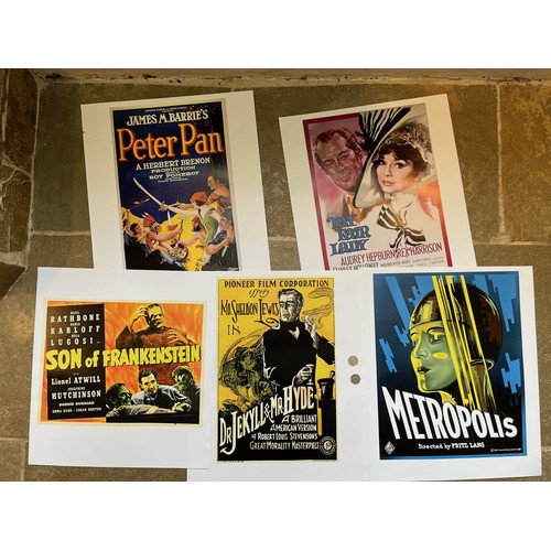 342 - Film posters, five quality prints of iconic movie posters, Metropolis, peter Pan, Son of Frankenstei... 