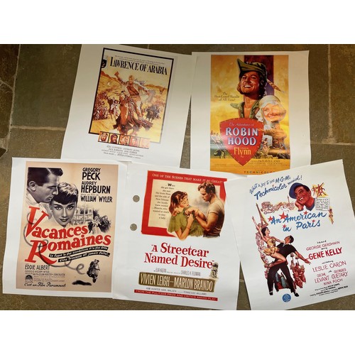 343 - Film posters, five quality prints of iconic movie posters, Lawrence of Arabia, An American in Paris ... 