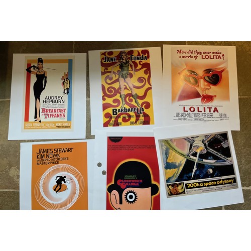 344 - Film posters, six quality prints of iconic movie posters, Breakfast at Tiffanys, Vertigo Clockwork O... 