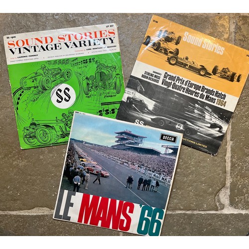 52 - Automobilia, three motor racing themed LP records from the 60’s, racing car sound tracks from Le Man... 