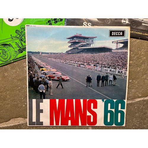 52 - Automobilia, three motor racing themed LP records from the 60’s, racing car sound tracks from Le Man... 