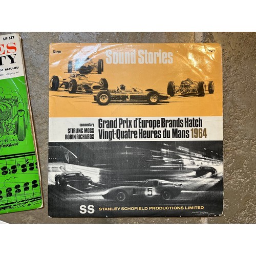 52 - Automobilia, three motor racing themed LP records from the 60’s, racing car sound tracks from Le Man... 