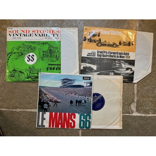 52 - Automobilia, three motor racing themed LP records from the 60’s, racing car sound tracks from Le Man... 