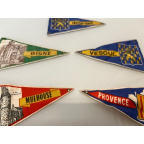 24 - Collection of five double sided cycling / motoring pennants, collected on a bicycle tour in the 1950... 