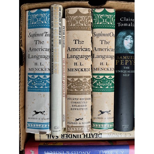 86 - Books a collection of hard backed books, includes 3 volumes on The American Language by Mencken.

Th... 