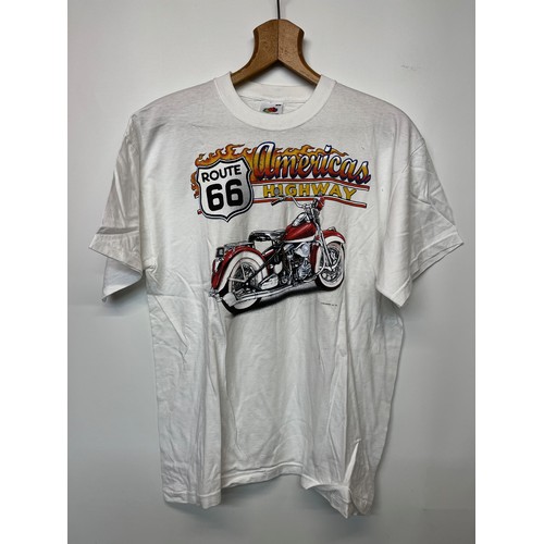 96 - Vintage clothing, a collection of illustrated T shirts, motorcycle brands Harley Davidson Vincent an... 