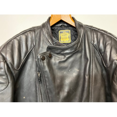 101 - Vintage clothing, a leather motorcycle jacket with quilted lining, size 56

This lot is available fo... 