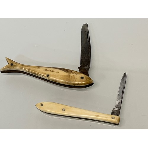 138 - Two folding fruit knives, one in the form of a fish a/f.

This lot is available for in-house shippin... 