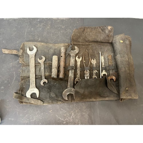 158 - Tools, collection of tools, large hide tool roll fifteen inches wide of engineering spanners..

This... 