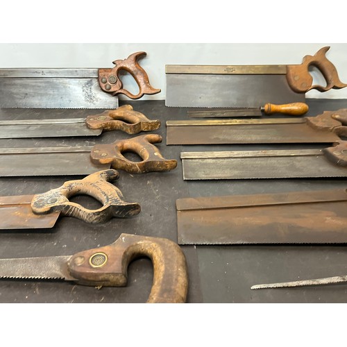 159 - Tools, collection of wood working tools, carpenters saws 11 in all.

This lot is available for in-ho... 