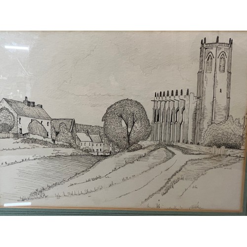 187 - North Yorkshire village scene, a framed Pen and Ink drawing of Coxwold Church. 52 cm x 41 cm


This ... 