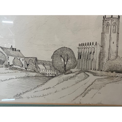 187 - North Yorkshire village scene, a framed Pen and Ink drawing of Coxwold Church. 52 cm x 41 cm


This ... 