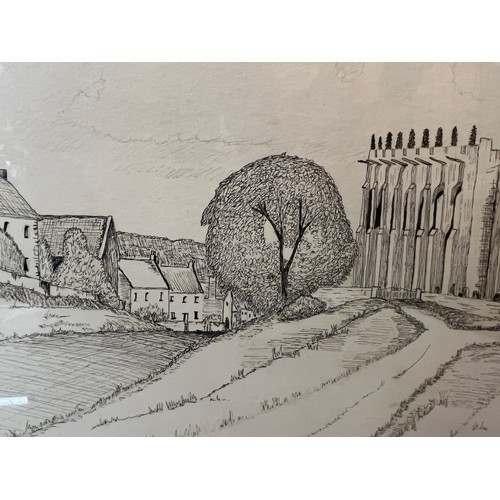 187 - North Yorkshire village scene, a framed Pen and Ink drawing of Coxwold Church. 52 cm x 41 cm


This ... 