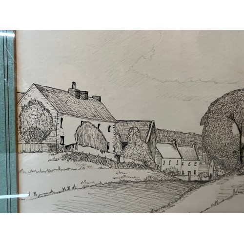 187 - North Yorkshire village scene, a framed Pen and Ink drawing of Coxwold Church. 52 cm x 41 cm


This ... 