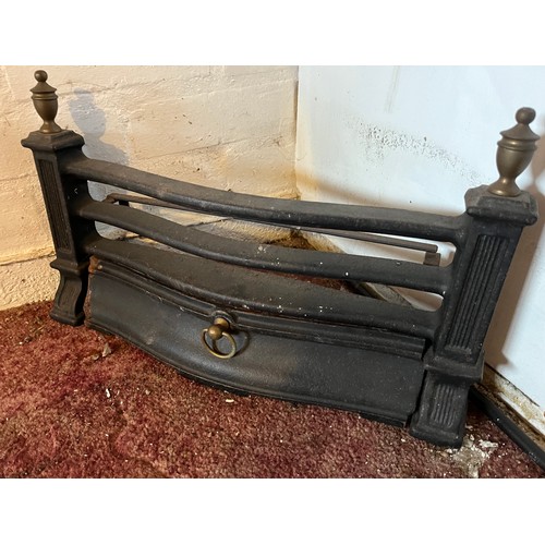 193 - Architectural salvage, cast iron fire front with brass finials 18 inches wide overall and 10 ½ inche... 