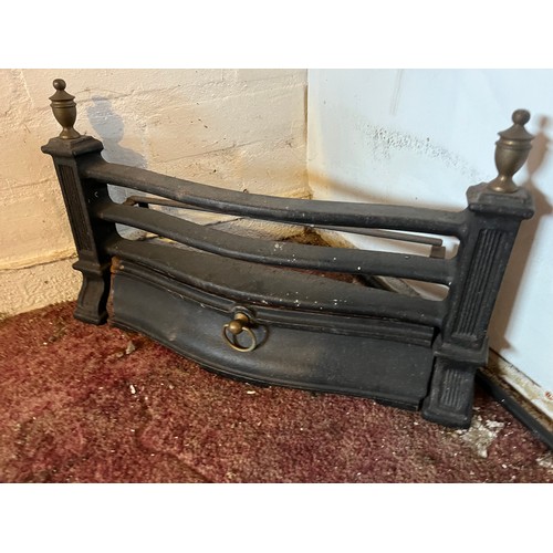 193 - Architectural salvage, cast iron fire front with brass finials 18 inches wide overall and 10 ½ inche... 