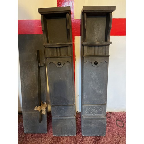 195 - Architectural salvage, a large slate mantle and fire surround with carved decoration 4 ft high and 4... 