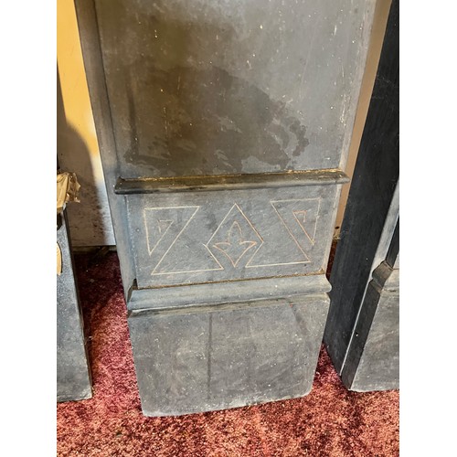 195 - Architectural salvage, a large slate mantle and fire surround with carved decoration 4 ft high and 4... 