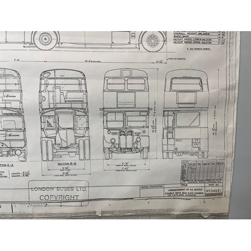 348 - Automobilia, classic London bus dyeline prints, plans and drawings. 84.5 cm x 60 cm.

This lot is av... 