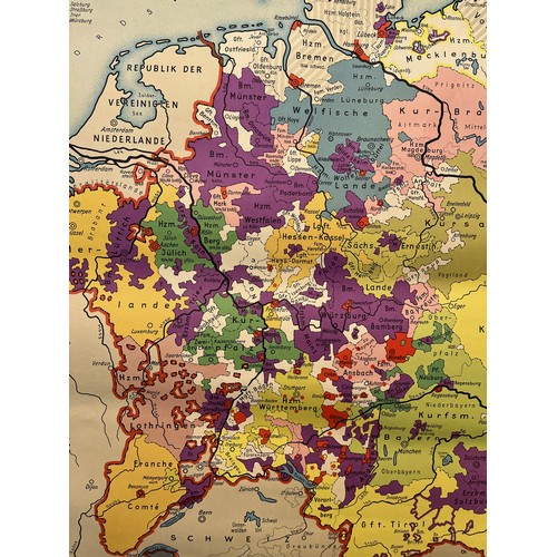 355 - Military WWII mapping interest, a wall hanging educational map of Germany, seems to include Belgium ... 