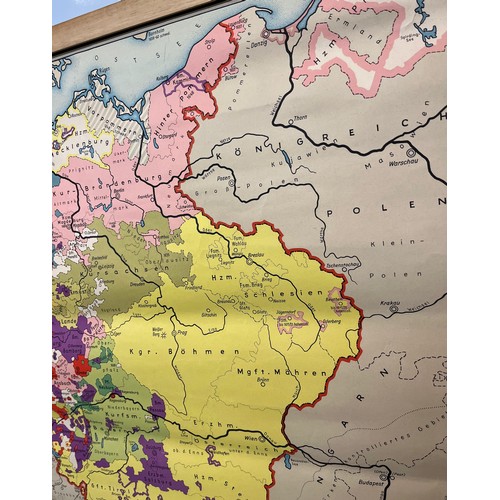 355 - Military WWII mapping interest, a wall hanging educational map of Germany, seems to include Belgium ... 