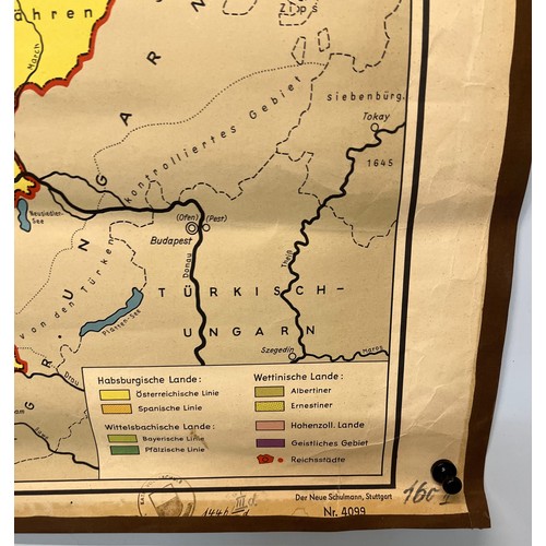 355 - Military WWII mapping interest, a wall hanging educational map of Germany, seems to include Belgium ... 