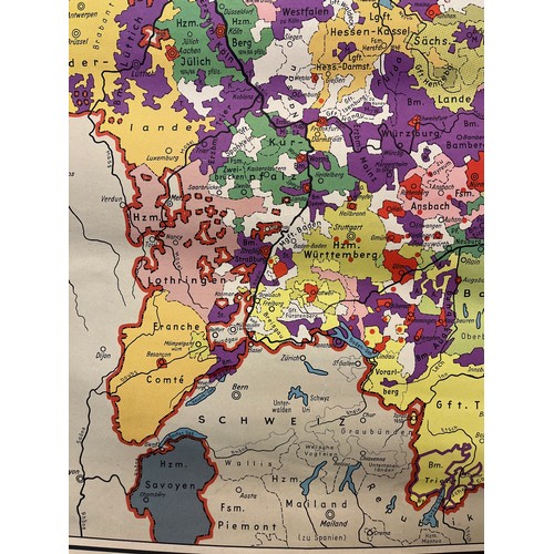 355 - Military WWII mapping interest, a wall hanging educational map of Germany, seems to include Belgium ... 