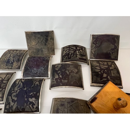 372 - Mapping and printing interest, collection of rubber stamps of map profiles a two wooden handled stam... 