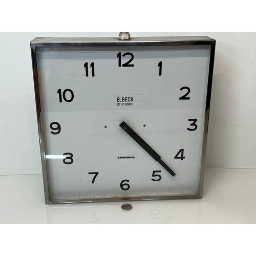 375 - Large industrial wall clock in a chrome plated frame, 16 inches square.

This lot is available for i... 