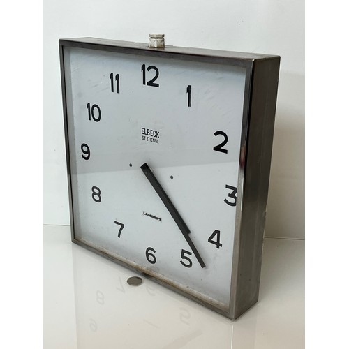 375 - Large industrial wall clock in a chrome plated frame, 16 inches square.

This lot is available for i... 